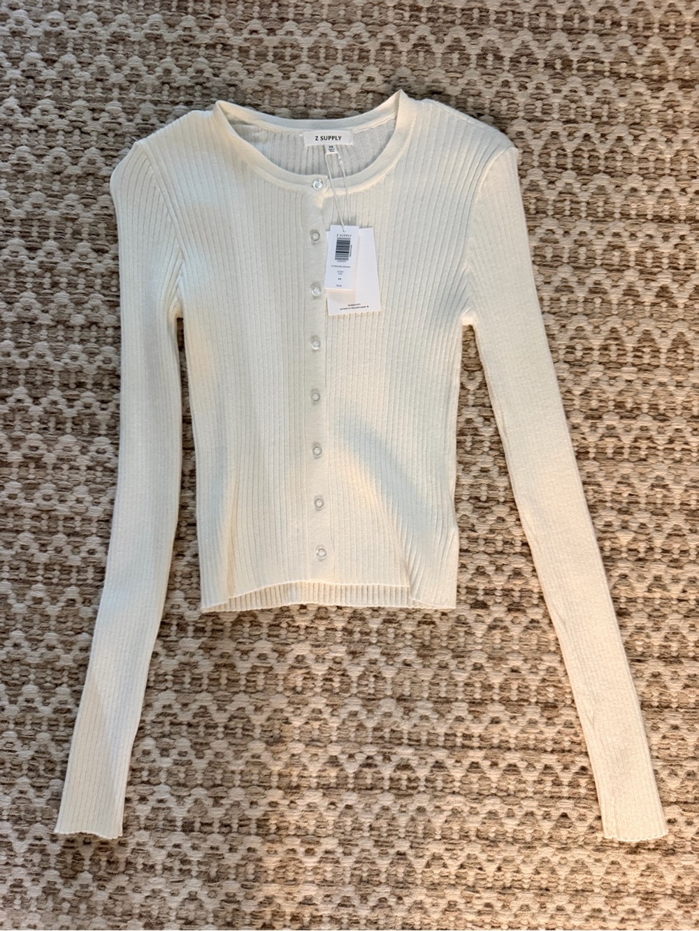 Z Supply Cream Ribbed Button-Front Long Sleeve Cardigan